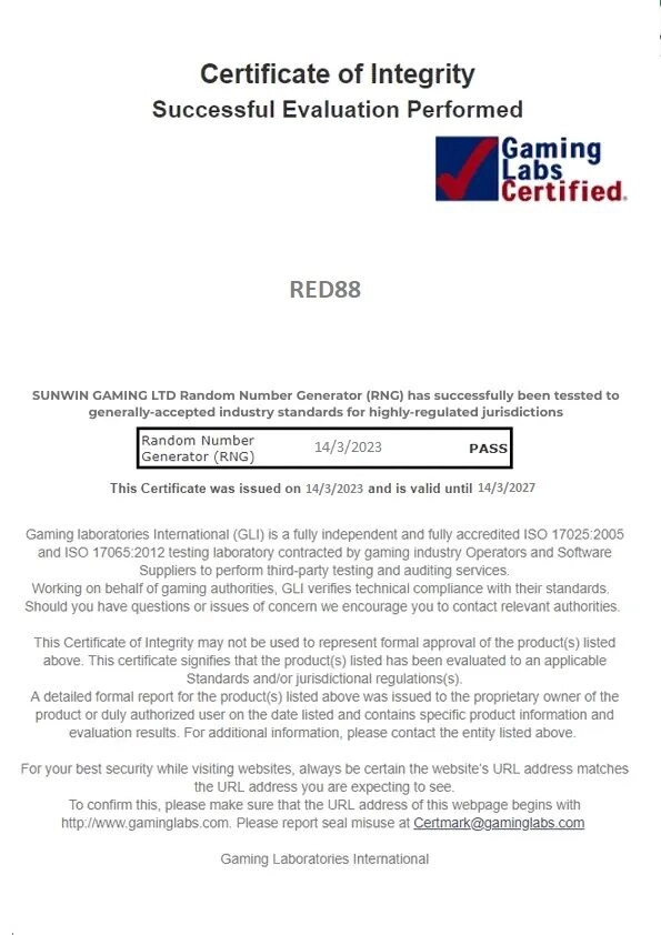 Giấy phép uy tín được cung cấp tại RED88